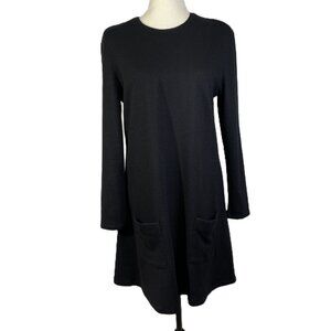 Behar New York Wool Sweater Dress Black A Line Mini Long Sleeves Size L